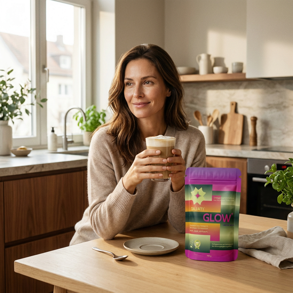 TAJATI® GLOW Kollagen-Pulver Verpackung mit Vanille von vorne