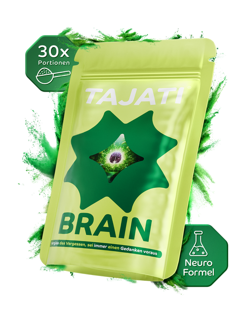 Bild 1 in Galerieansicht laden. TAJATI® BRAIN Neuro-Formel – grünes Beutelprodukt mit 30 Portionen, Nahrungsergänzung für Fokus, Konzentration und mentale Leistungsfähigkeit