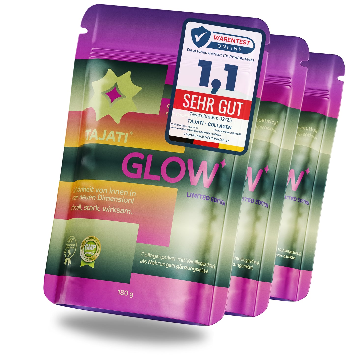 3x TAJATI® GLOW Kollagen-Konzentrat (540g)